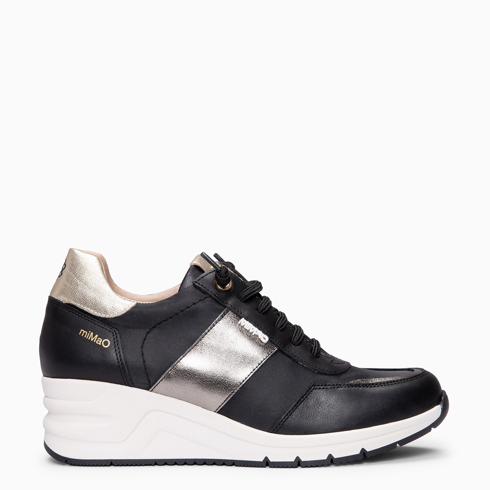 CAEN - Zapatillas con cuña en materiales combinados NEGRO