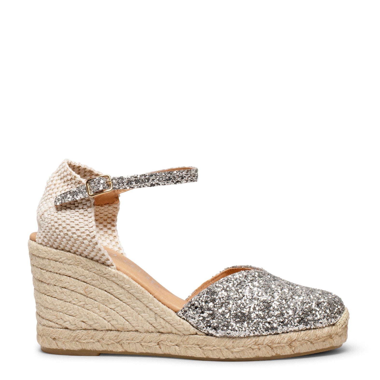 NERJA GLITTER - Cuñas altas de esparto con glitter PLATA