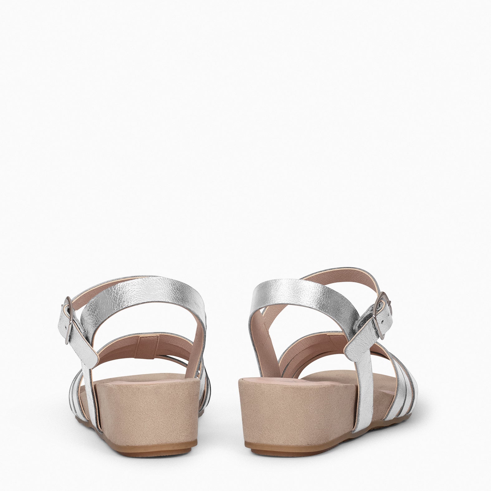 MESINA - Sandalias de cuña y tiras metalizadas PLATA