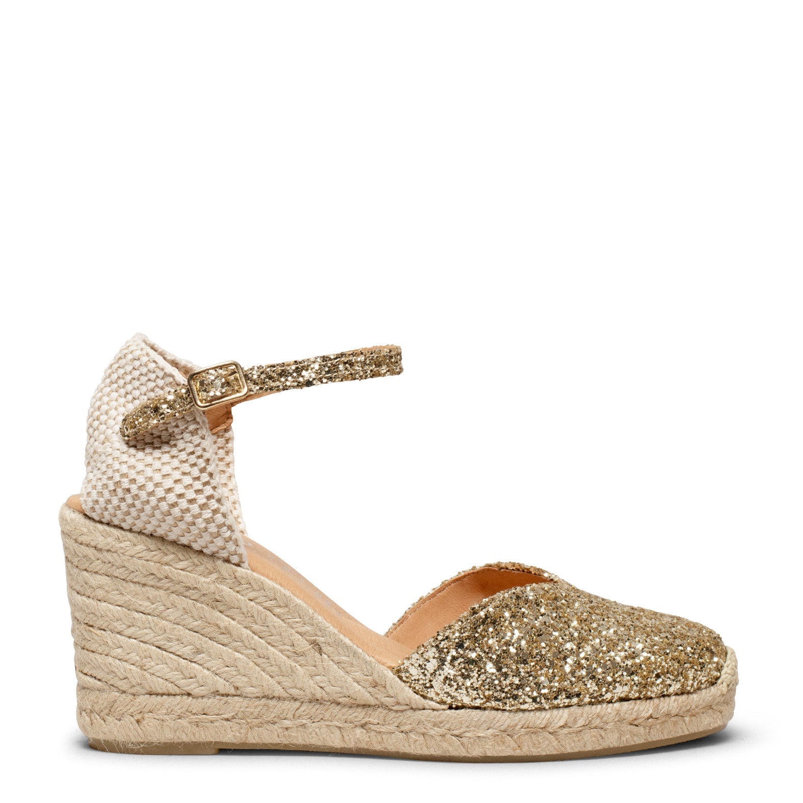NERJA GLITTER - Cuñas altas de esparto con glitter PLATINO
