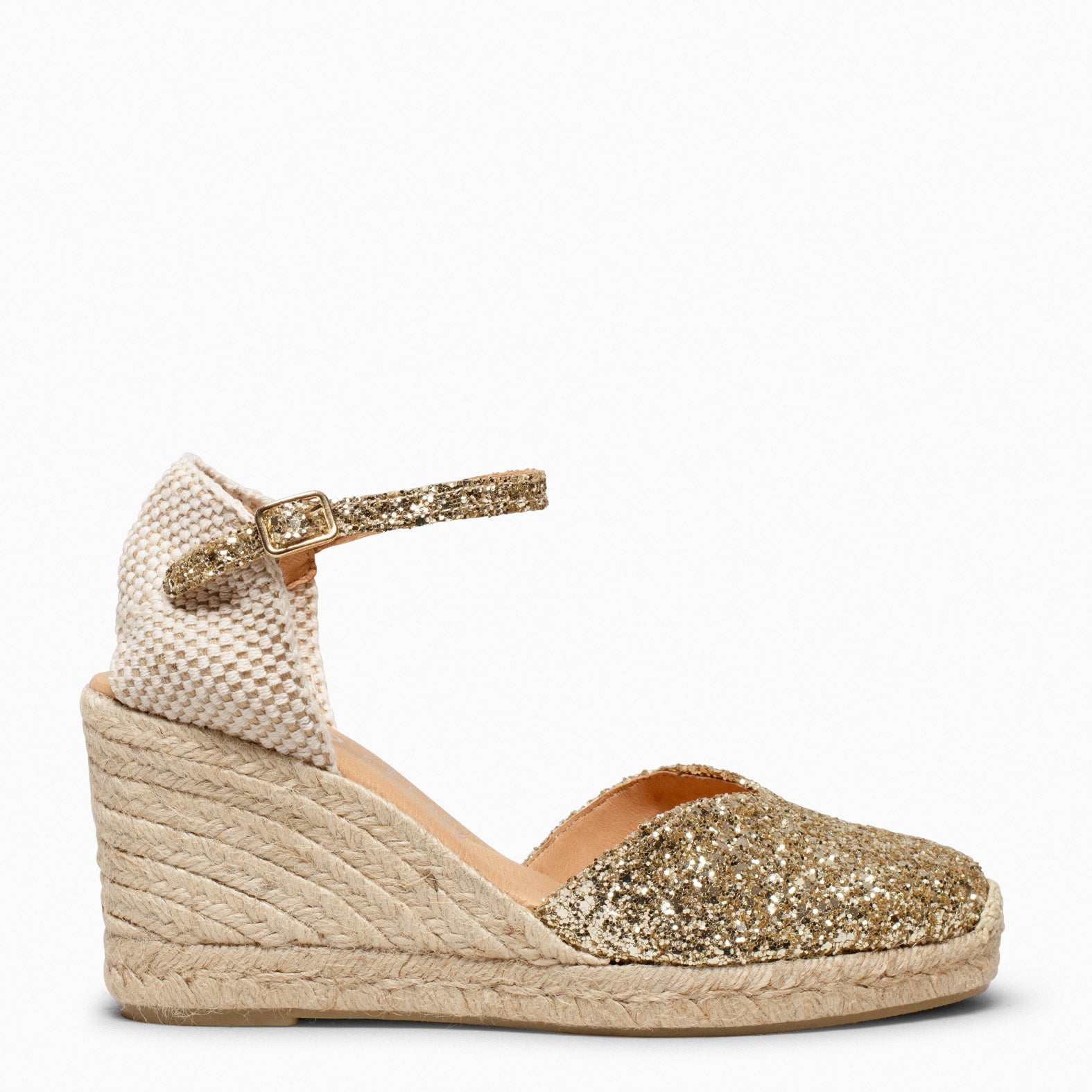 NERJA GLITTER - Cuñas altas de esparto con glitter PLATINO