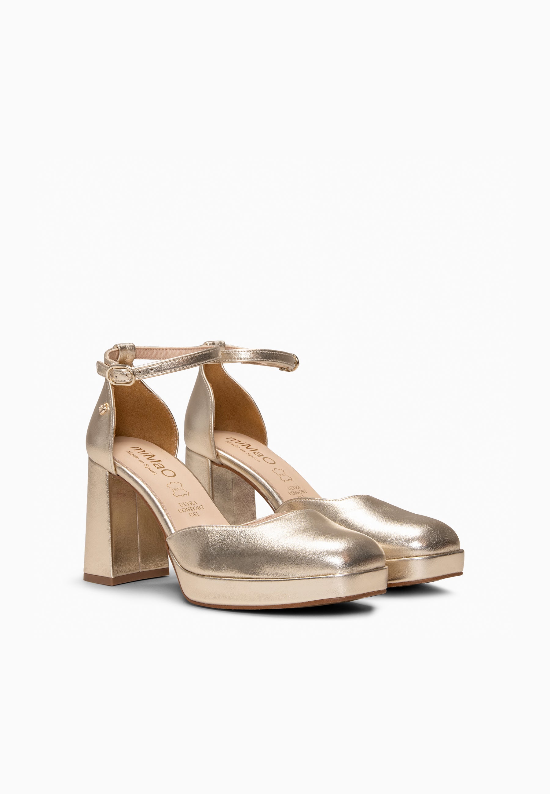MEGAN - Zapatos con tacón ancho y plataforma PLATINO