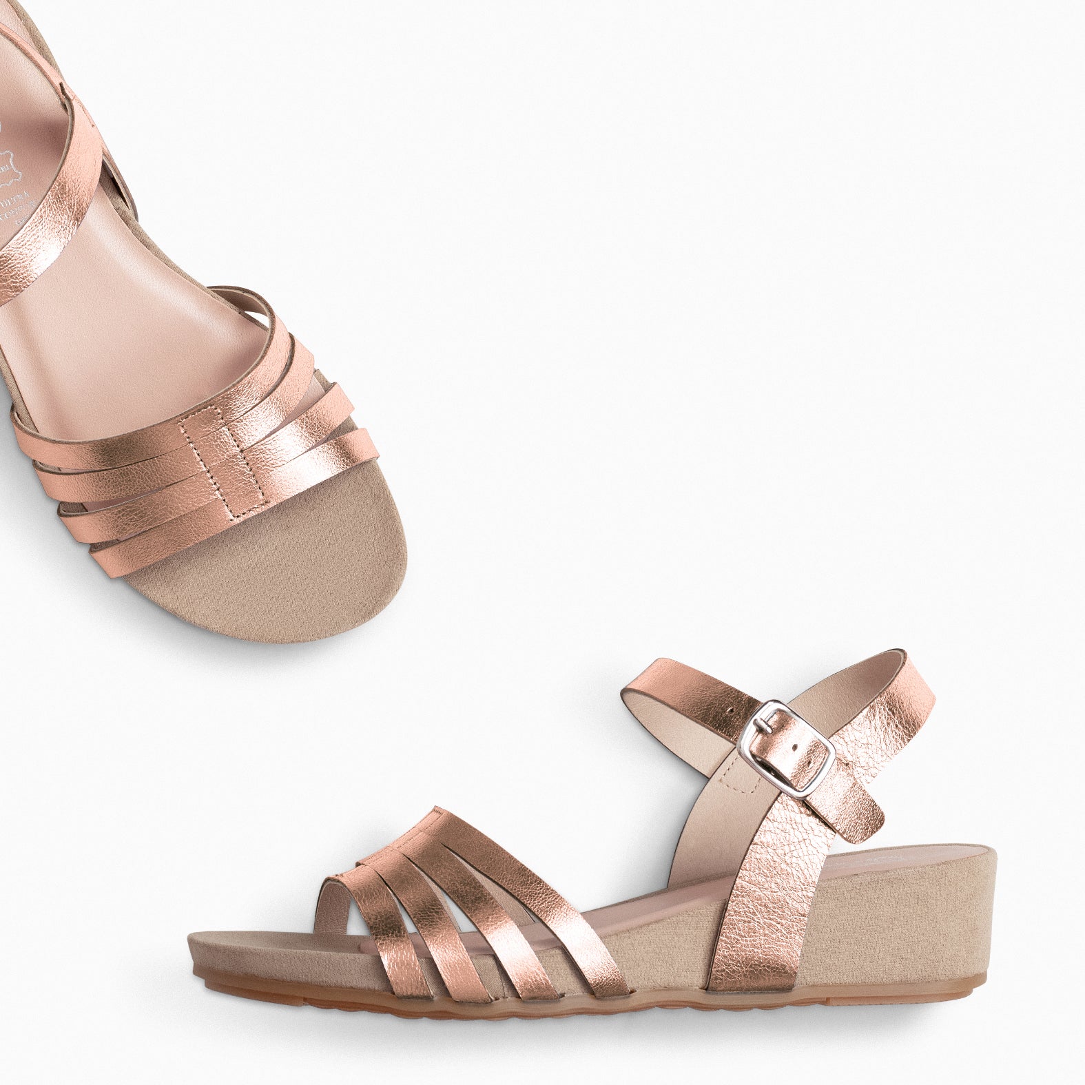 MESINA - Sandalias de cuña y tiras metalizadas ROSA