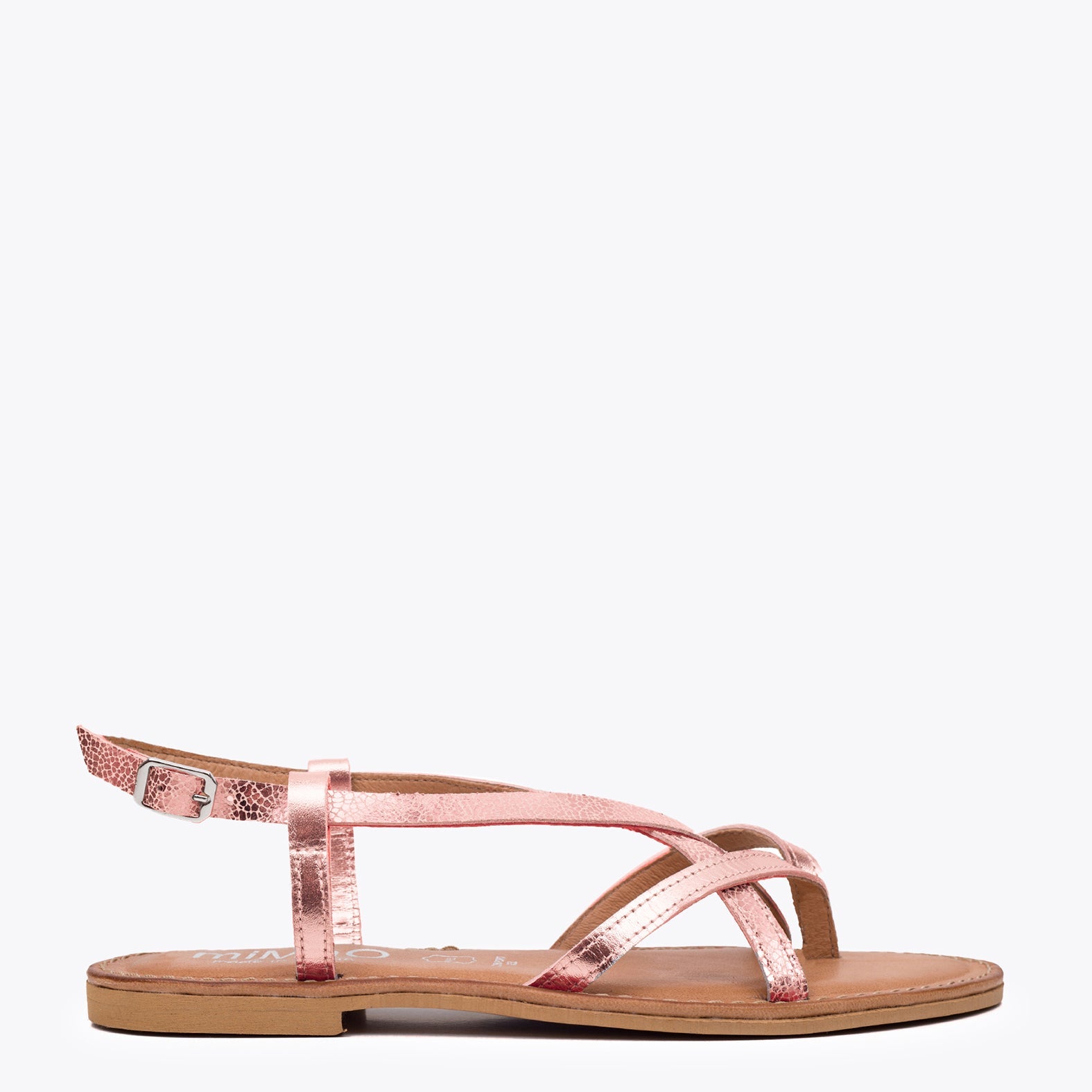 TIRAS – Sandalia plana con tiras bicolor ORO ROSA