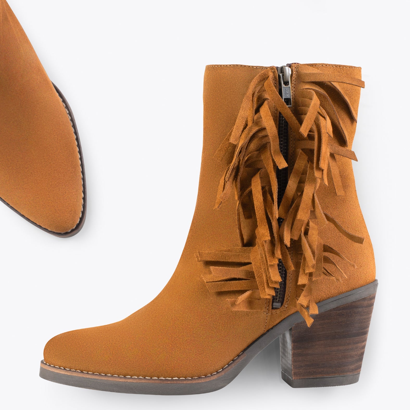 BOHO – Botines estilo cowboy con flecos CAMEL