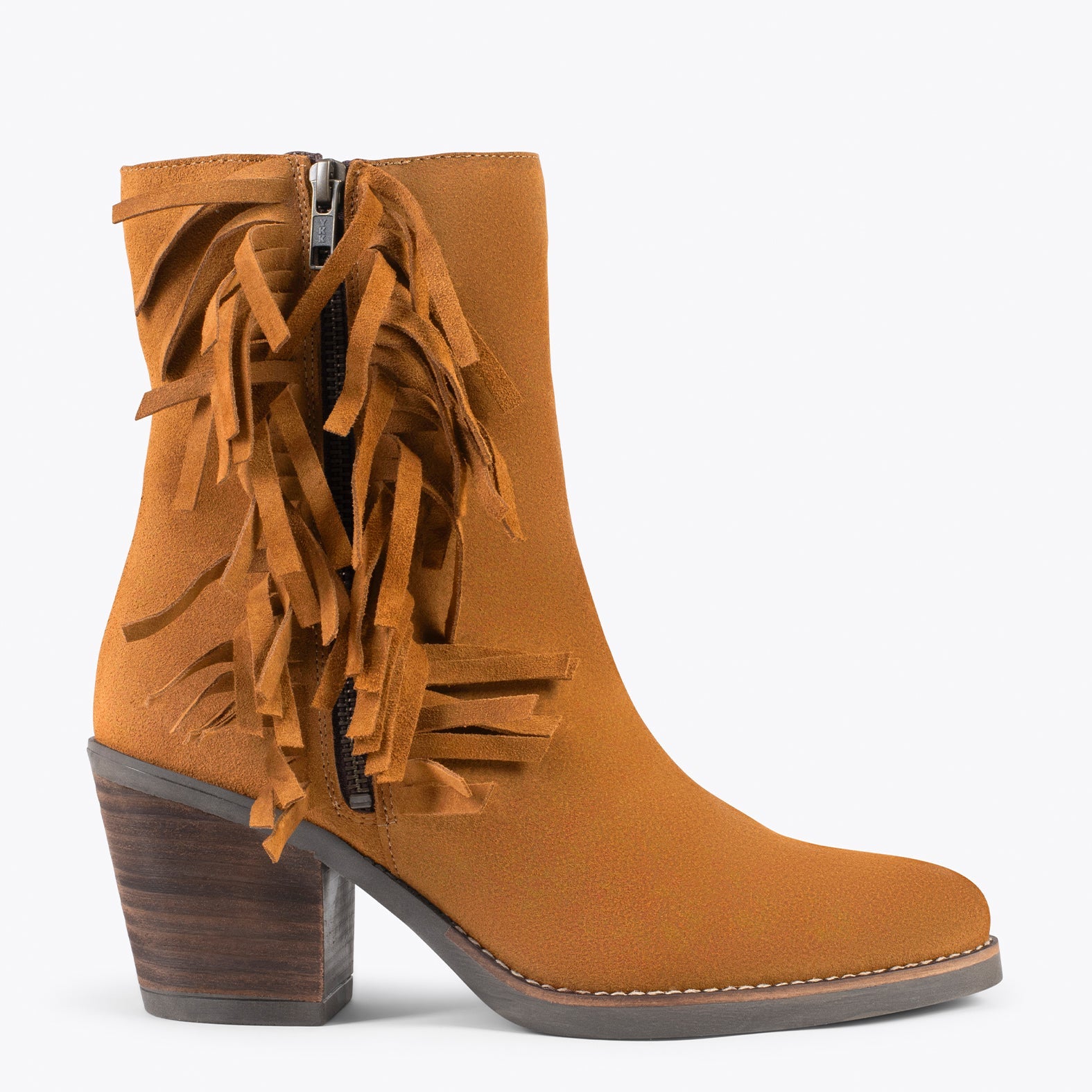 BOHO – Botines estilo cowboy con flecos CAMEL
