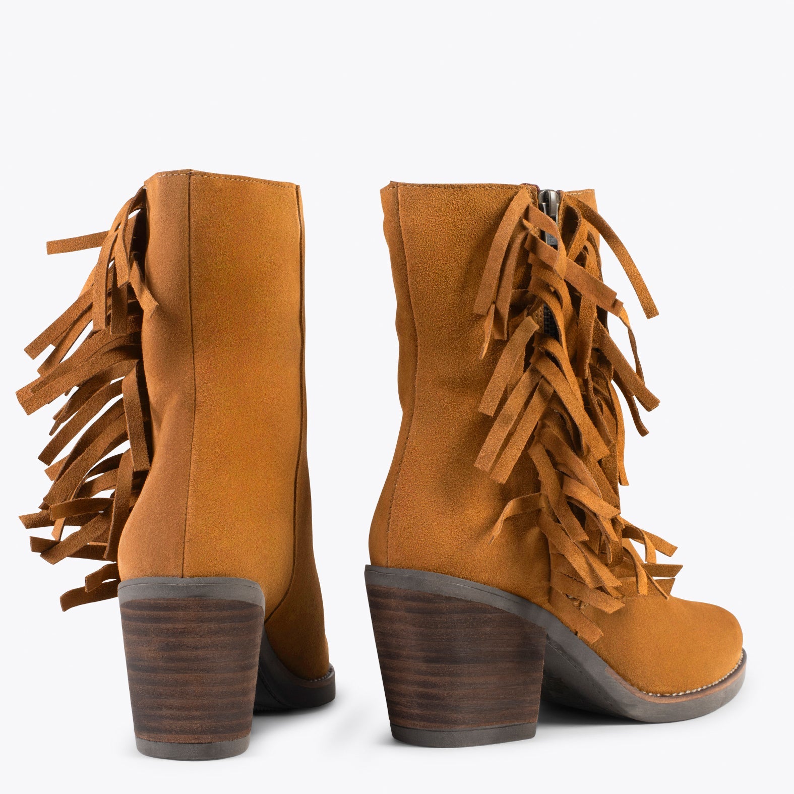 BOHO – Botines estilo cowboy con flecos CAMEL