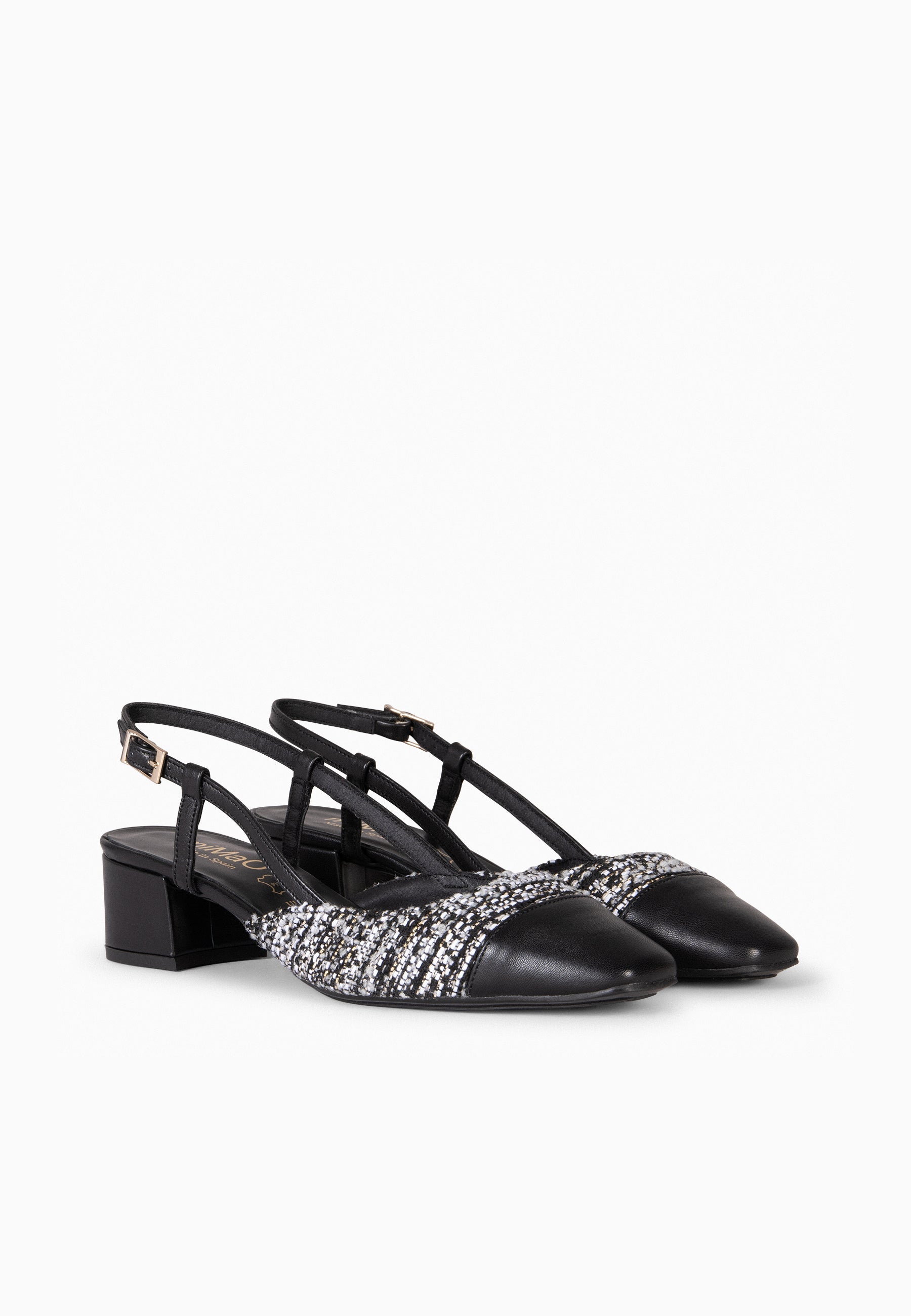 AUDREY - Manoletinas destalonadas Bicolor con tacón TWEED NEGRO