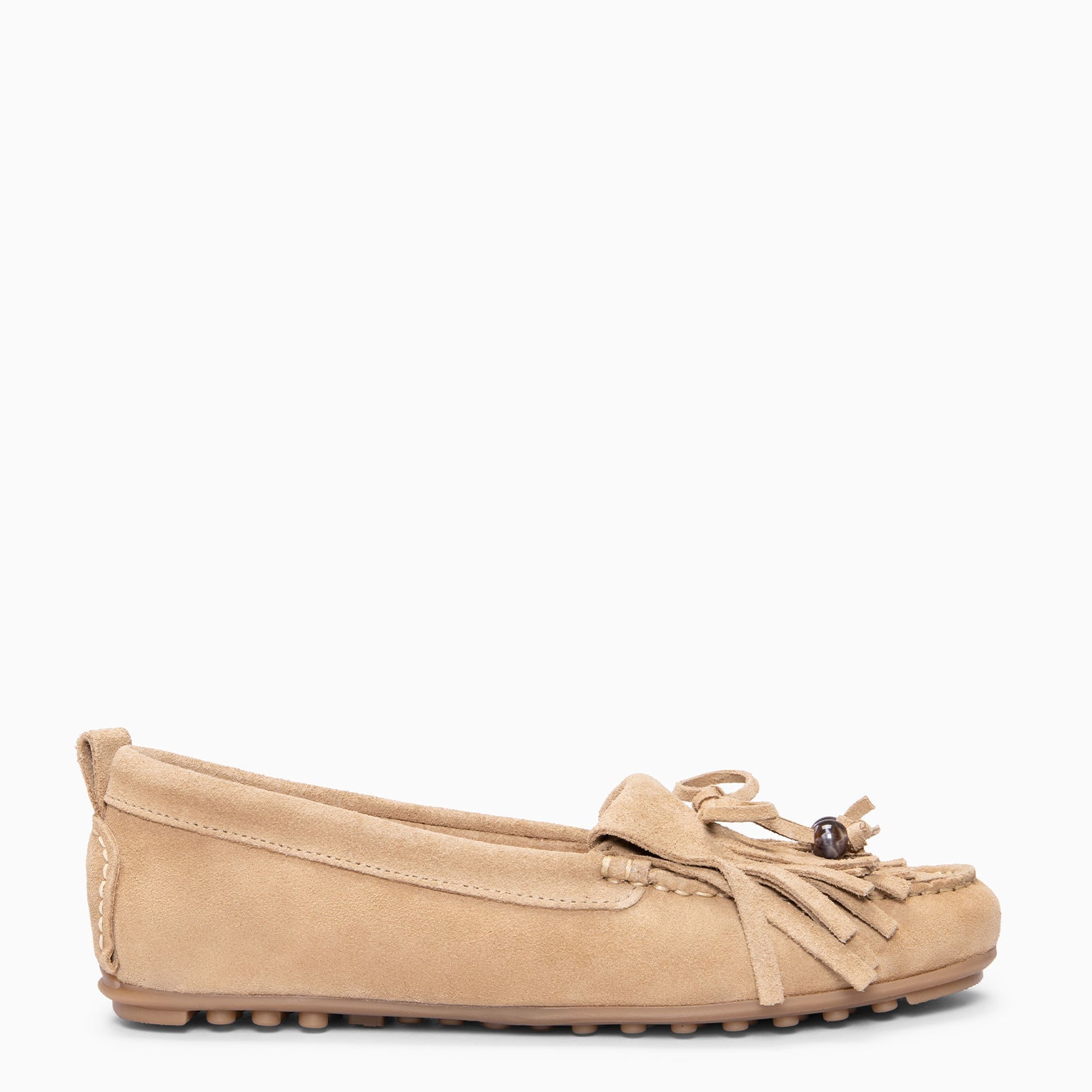 HABANA - Mocasines planos de ante con flecos y borlas BEIGE
