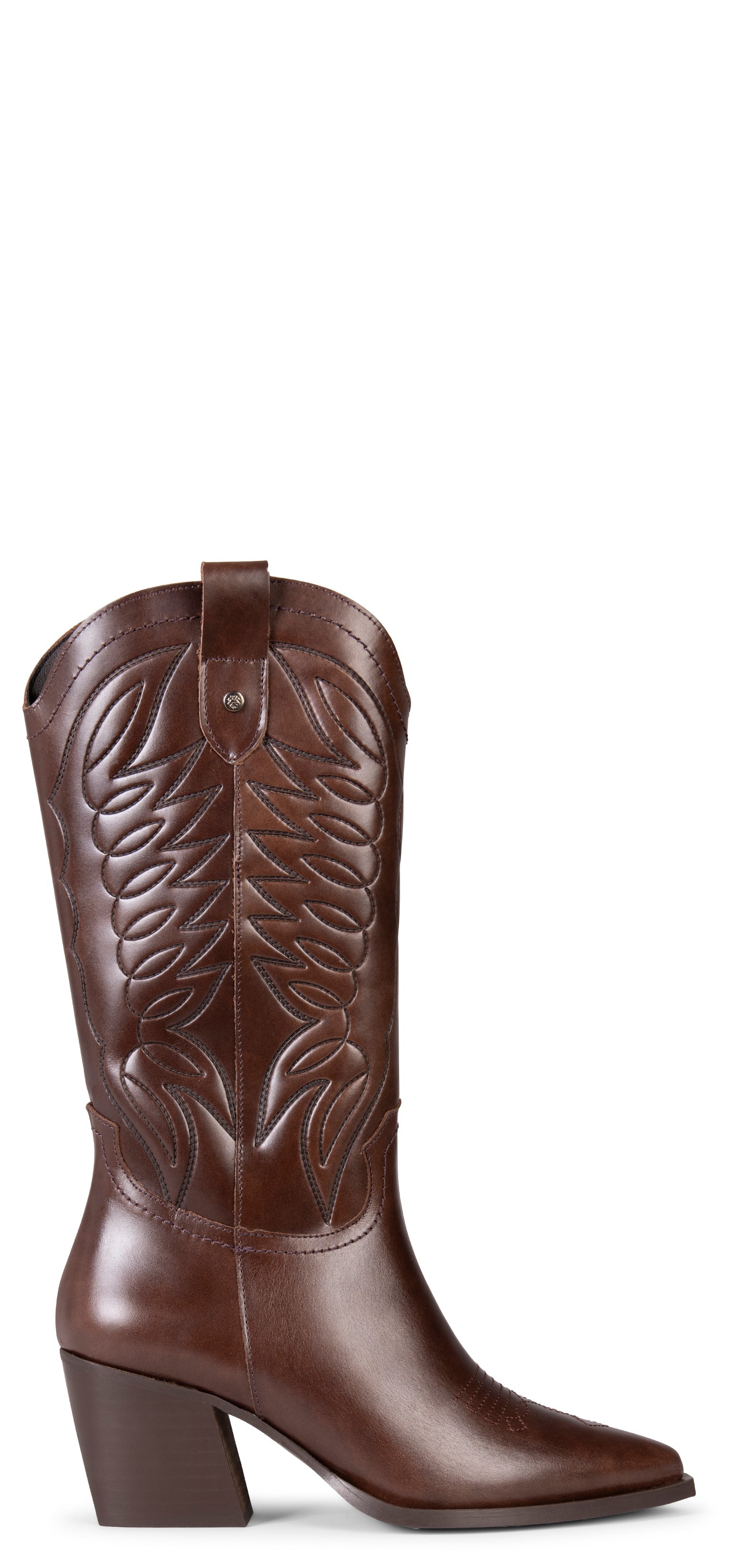 SALOON – Botas cowboy de piel bordada MARRON