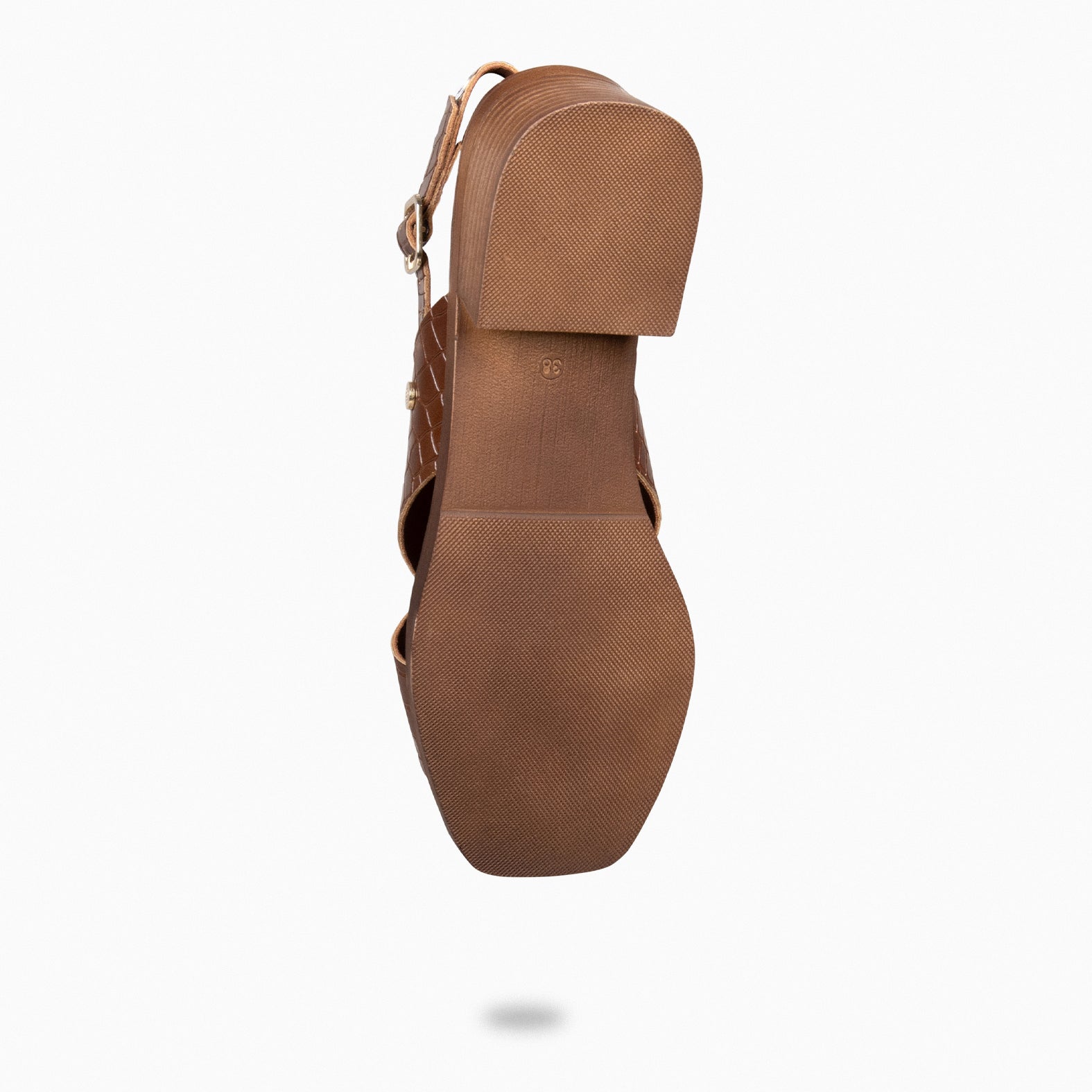 BETANIA - Sandalias planas de piel grabado coco MARRÓN