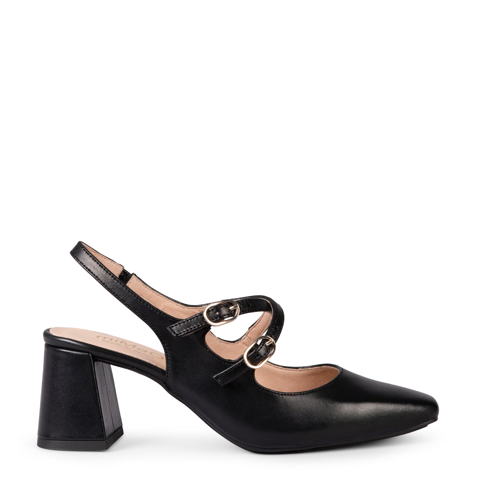 NAMIBIA - ZAPATOS DE MUJER DESTALONADOS DE TACÓN ANCHO NEGRO