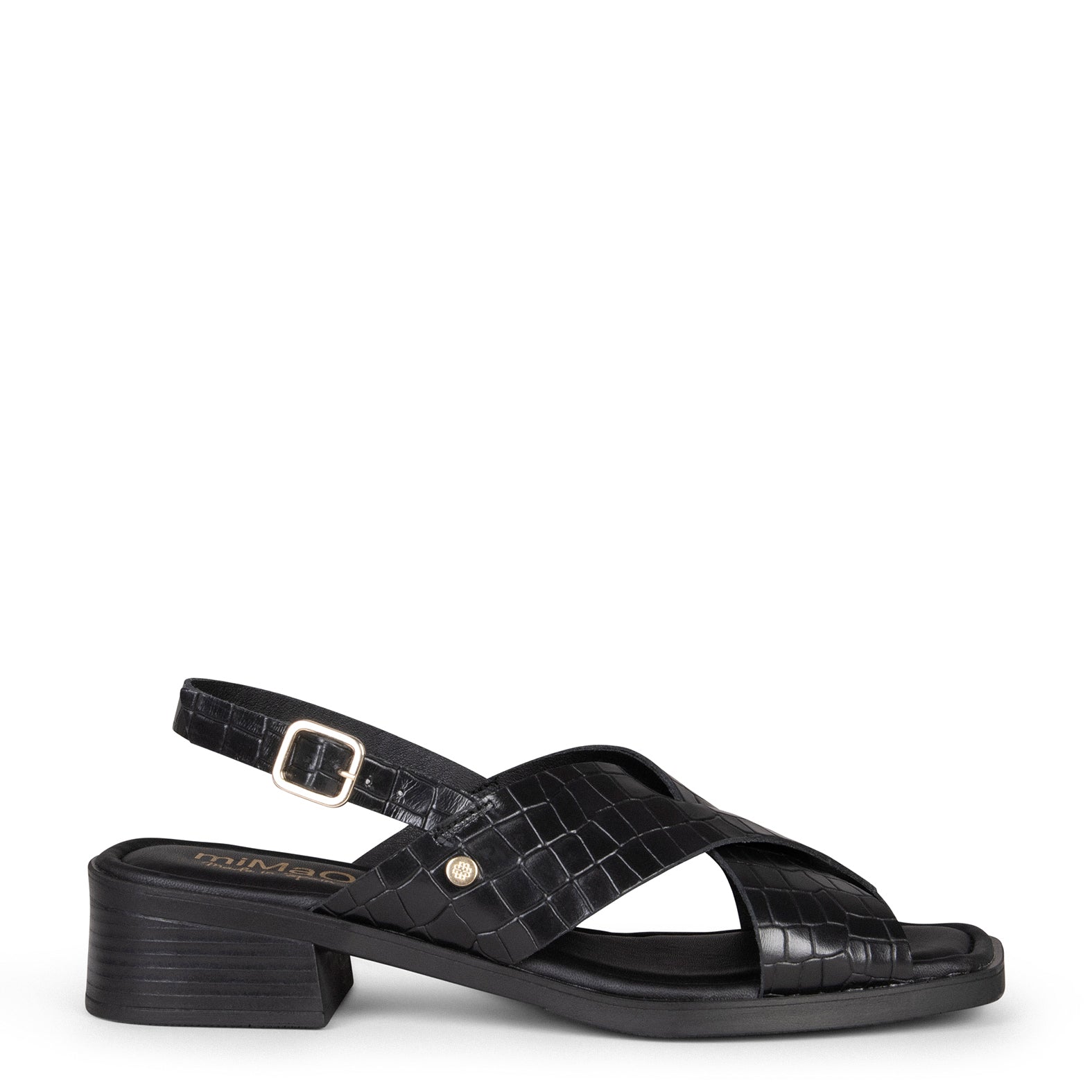 BETANIA - Sandalias planas de piel grabado coco NEGRO