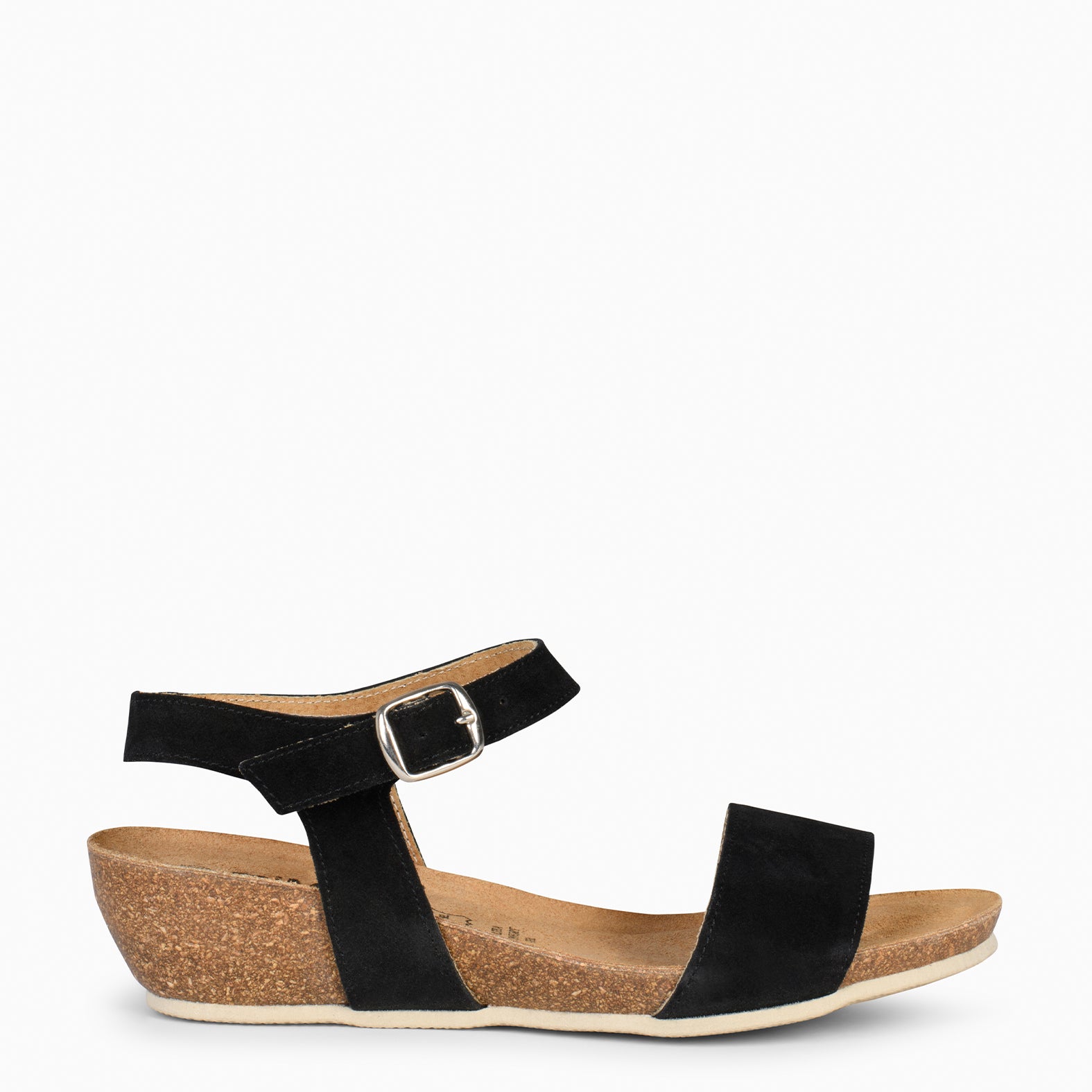 OAK – Sandalias Bio de serraje con cuña NEGRO