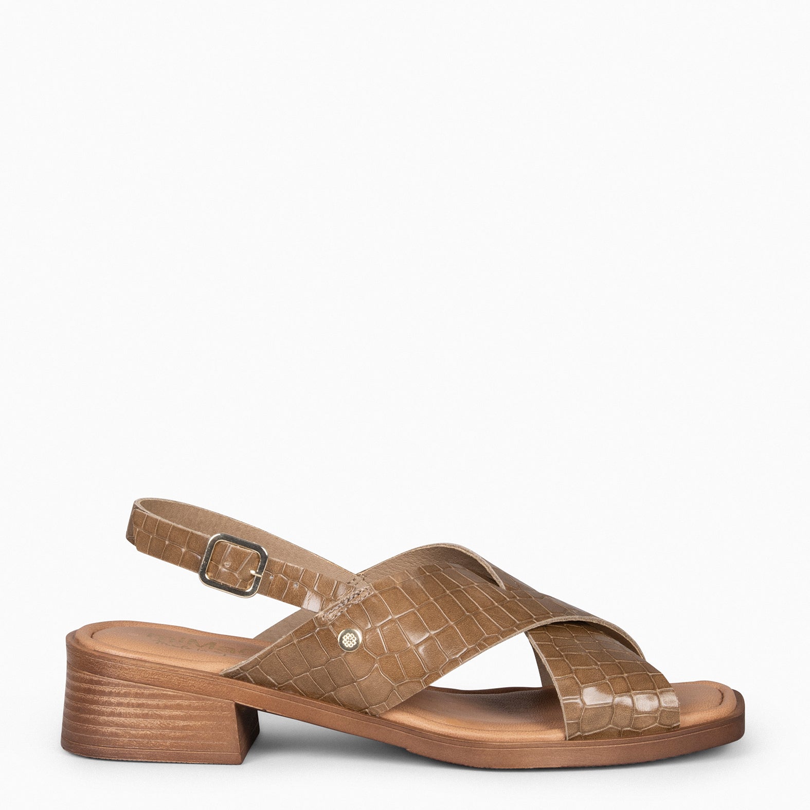 BETANIA - Sandalias planas de piel grabado coco TAUPE